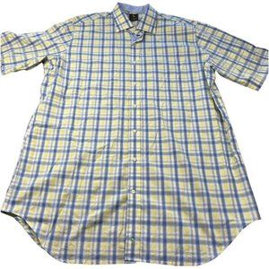 TailorByrd‎ MensShirt Size 3XLT Blue Yellow Plaid Button Up Golf Short Sleeve